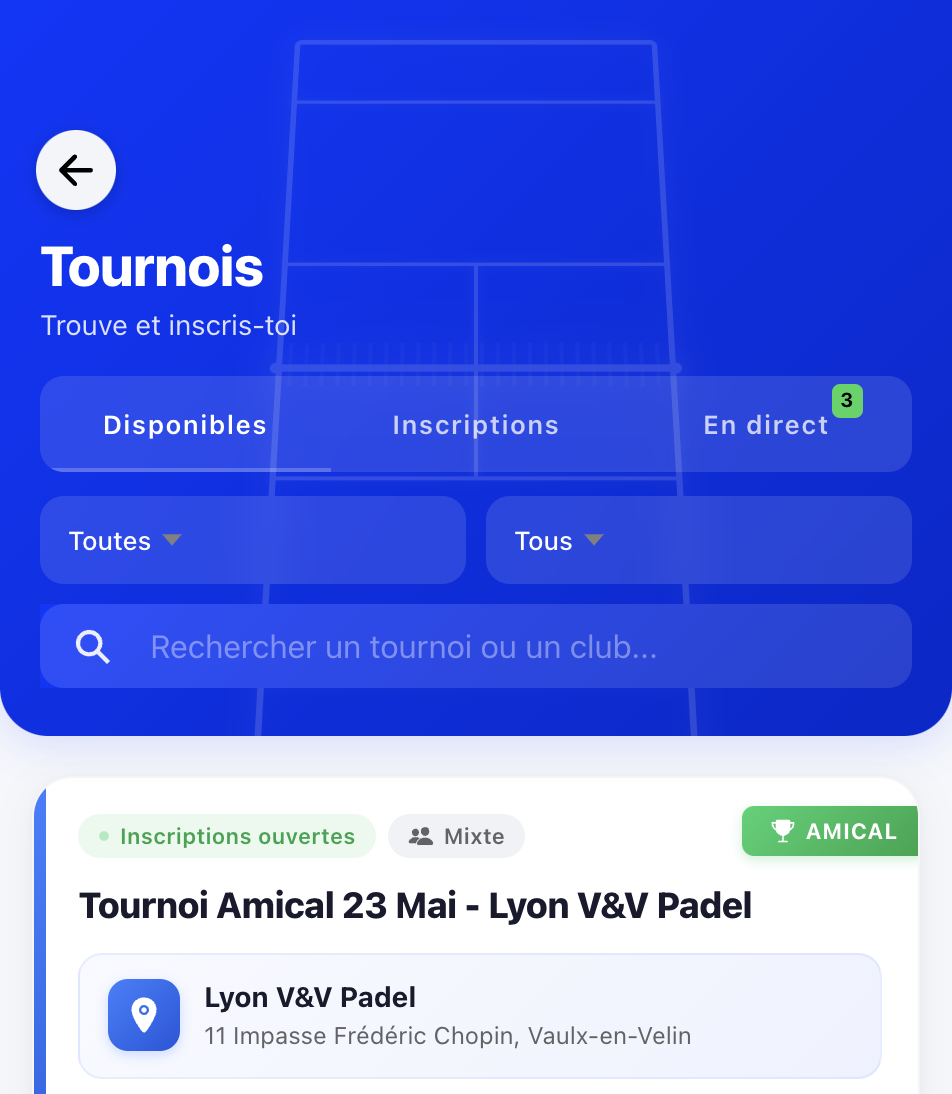Liste des tournois